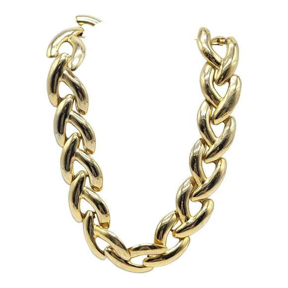 1980s Runway Couture Style Wide Chain Link Gold Tone Chunky Necklace 19.5" - Picture 1 of 8